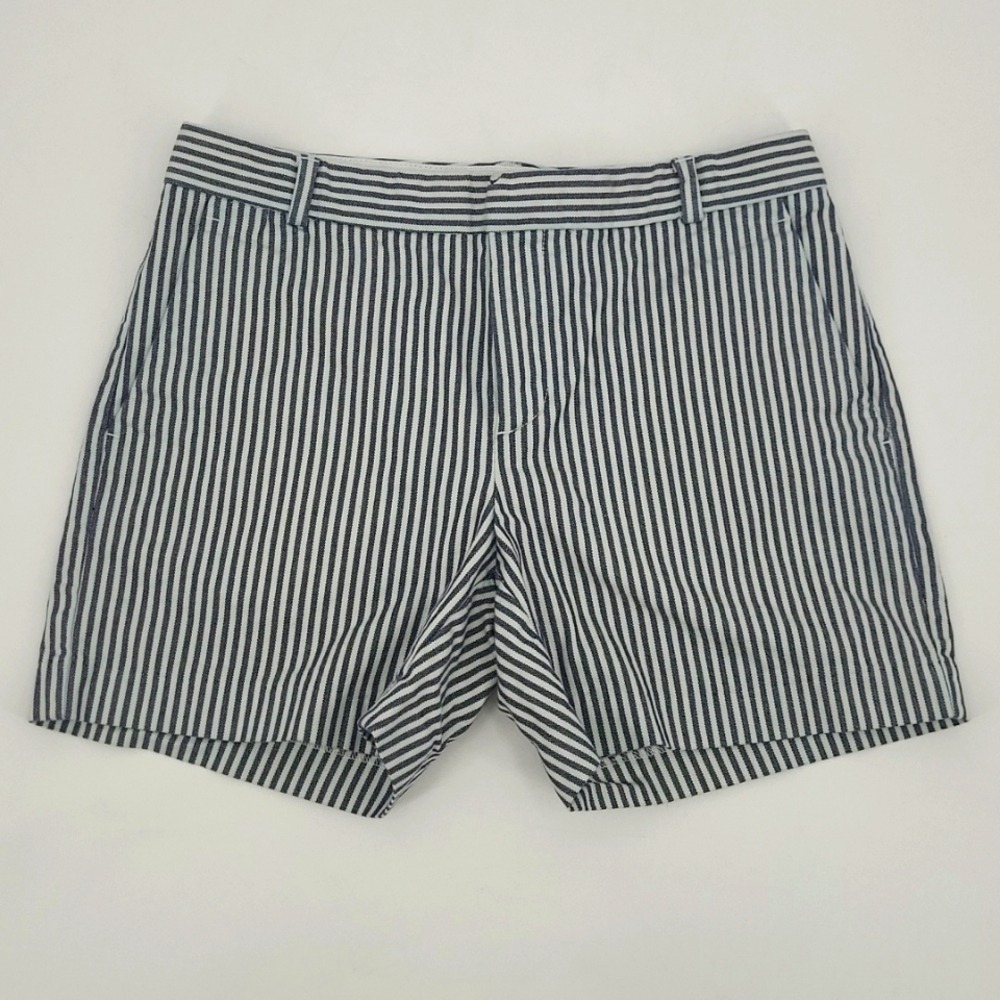 Banana Republic Seersucker Striped Shorts Navy White Cotton Stretch Size 0